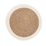 Set de table rond en fibre naturelle tressée couleur tabac avec une bordure blanche