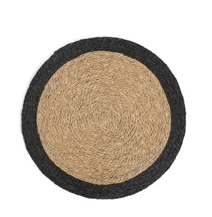 Set de table rond en fibre naturelle tressée, couleur tabac avec une bordure noire