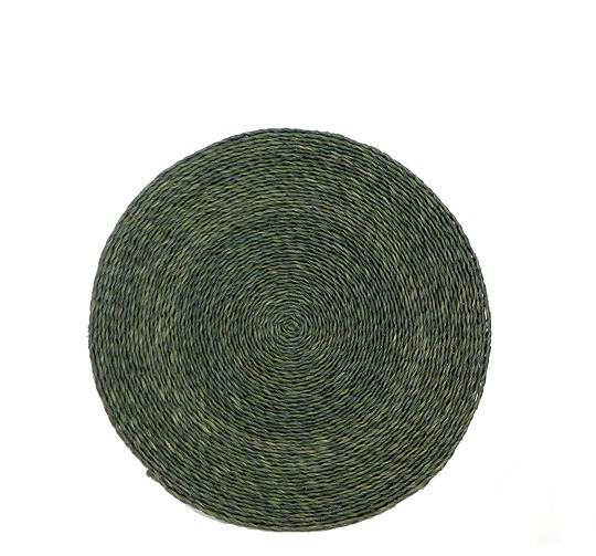 Set de table rond en fibre naturelle tressée couleur vert forêt